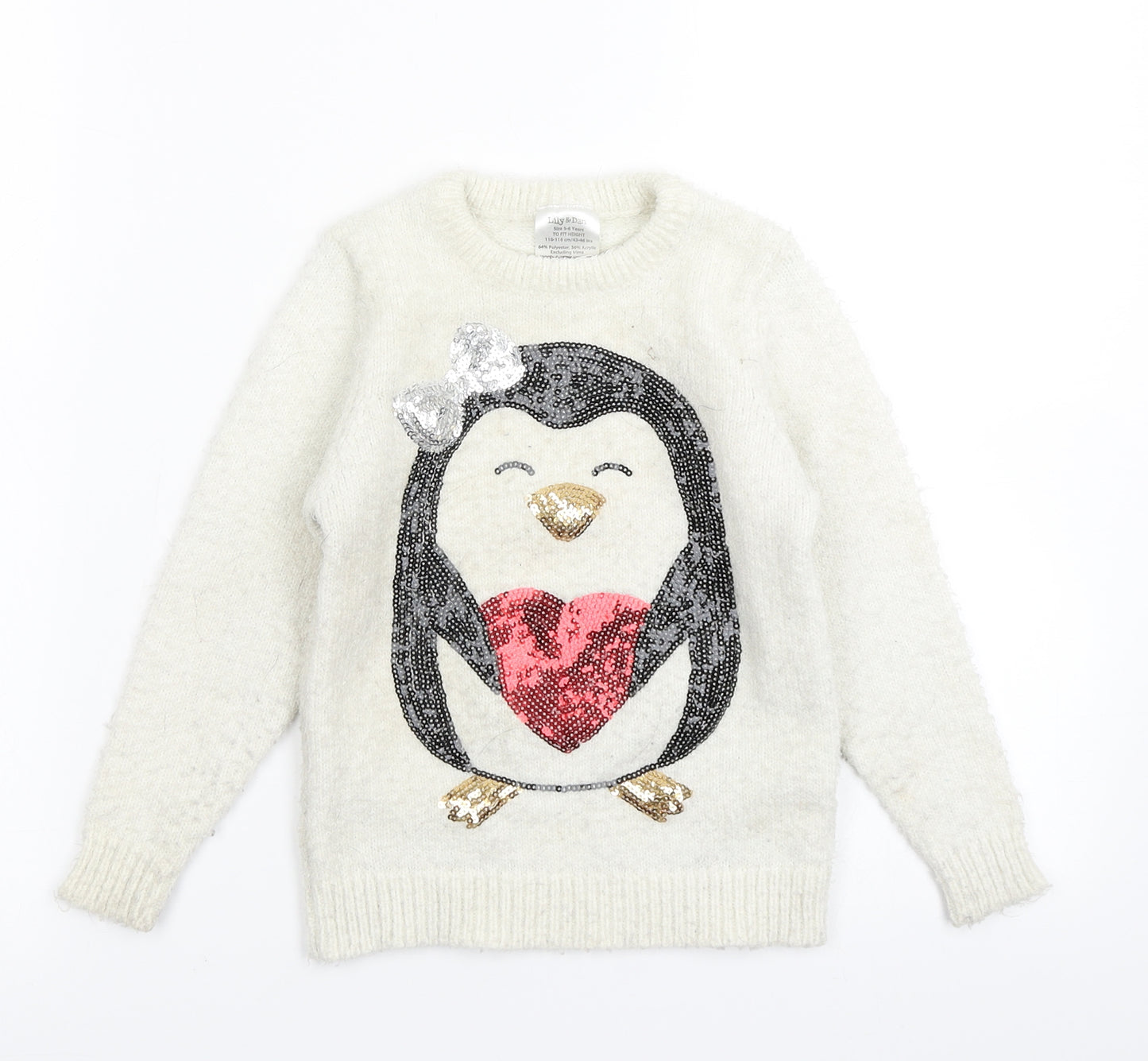 Lily & Dan Girls Ivory  Knit Pullover Jumper Size 5-6 Years