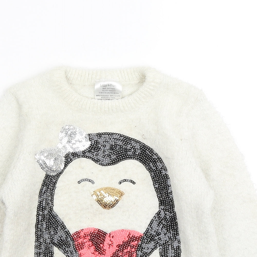 Lily & Dan Girls Ivory  Knit Pullover Jumper Size 5-6 Years