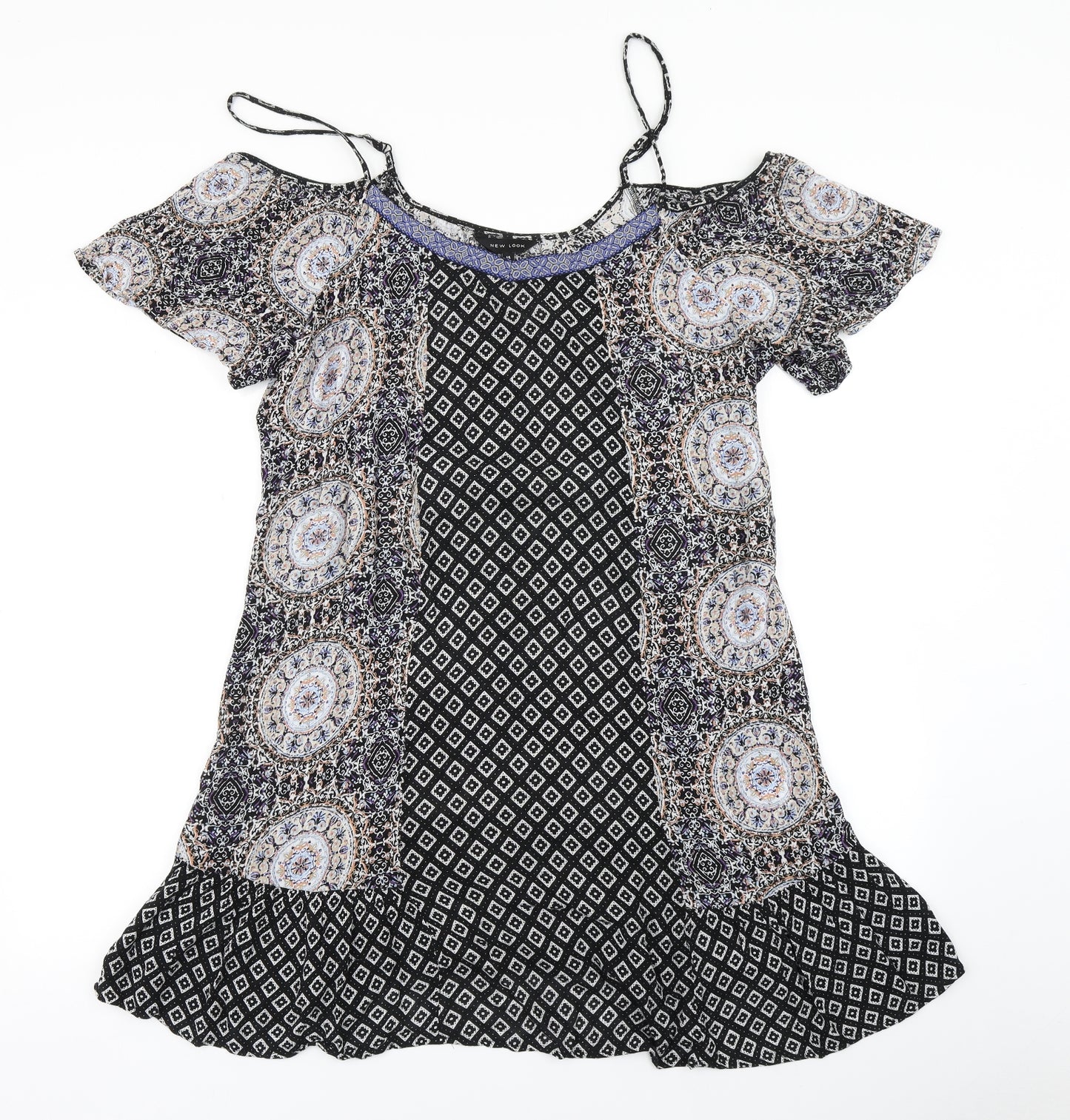 New Look Womens Black Geometric  A-Line  Size 14