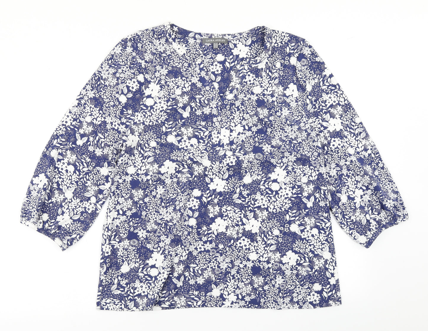 Laura Ashley Womens Blue Floral  Basic T-Shirt Size 14