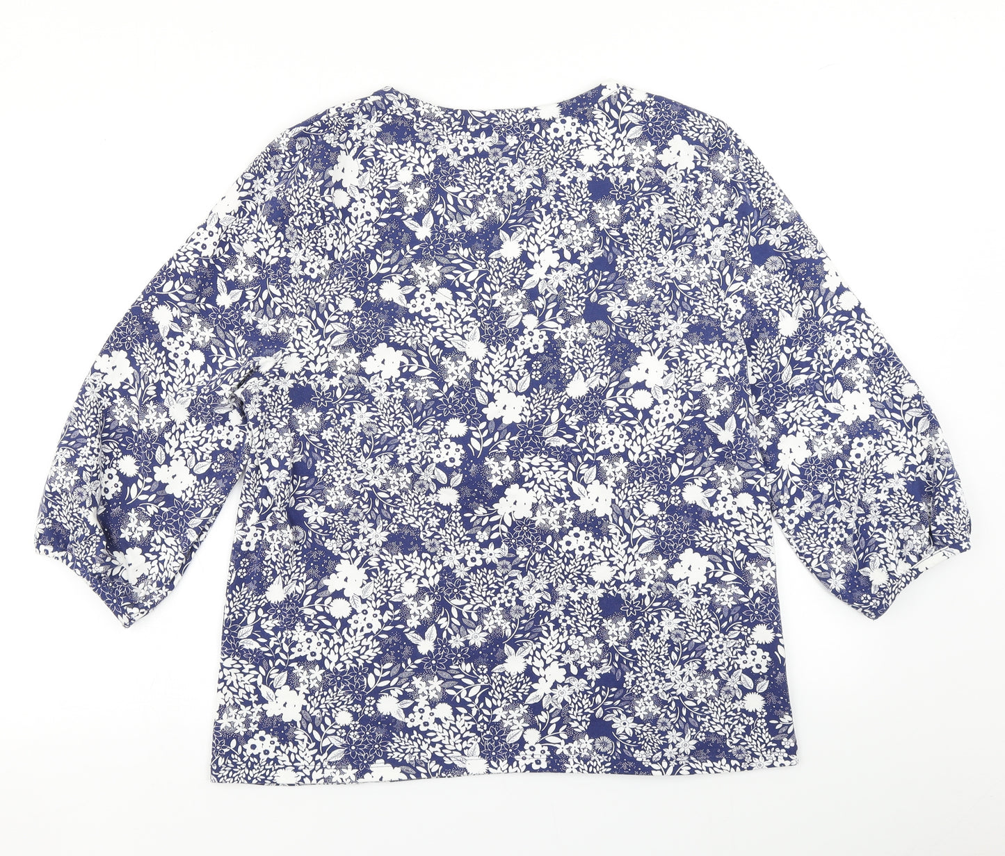 Laura Ashley Womens Blue Floral  Basic T-Shirt Size 14