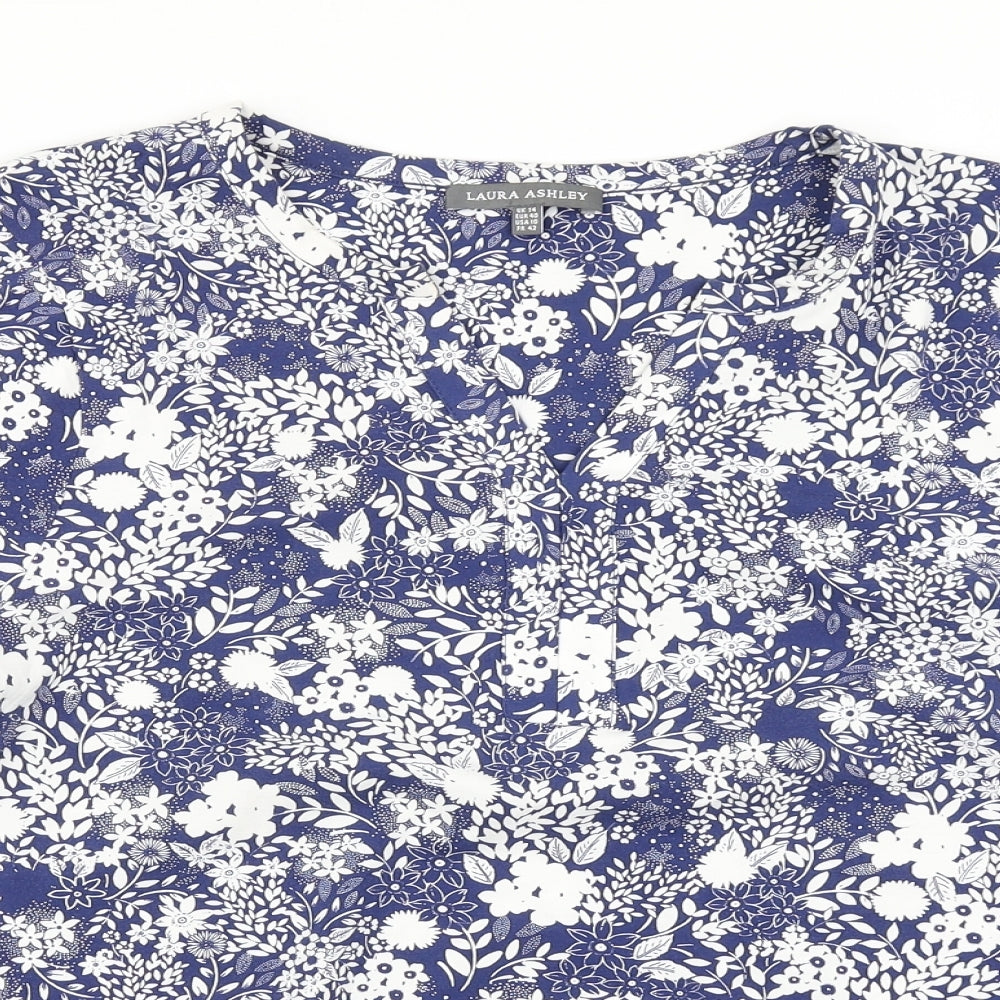 Laura Ashley Womens Blue Floral  Basic T-Shirt Size 14