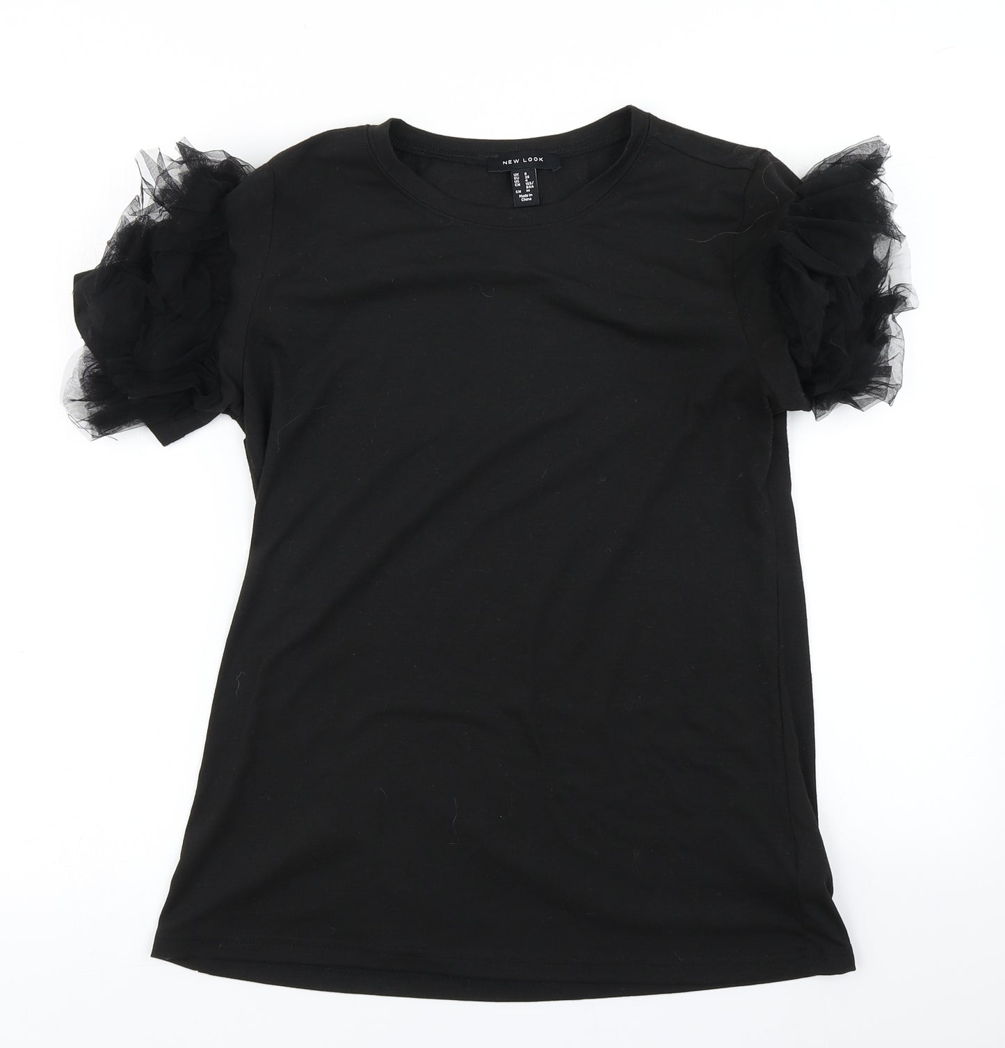 New Look Womens Black   Basic T-Shirt Size 8  - ruffle sleeve