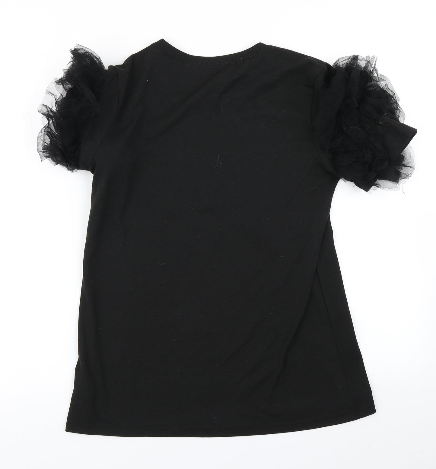New Look Womens Black   Basic T-Shirt Size 8  - ruffle sleeve
