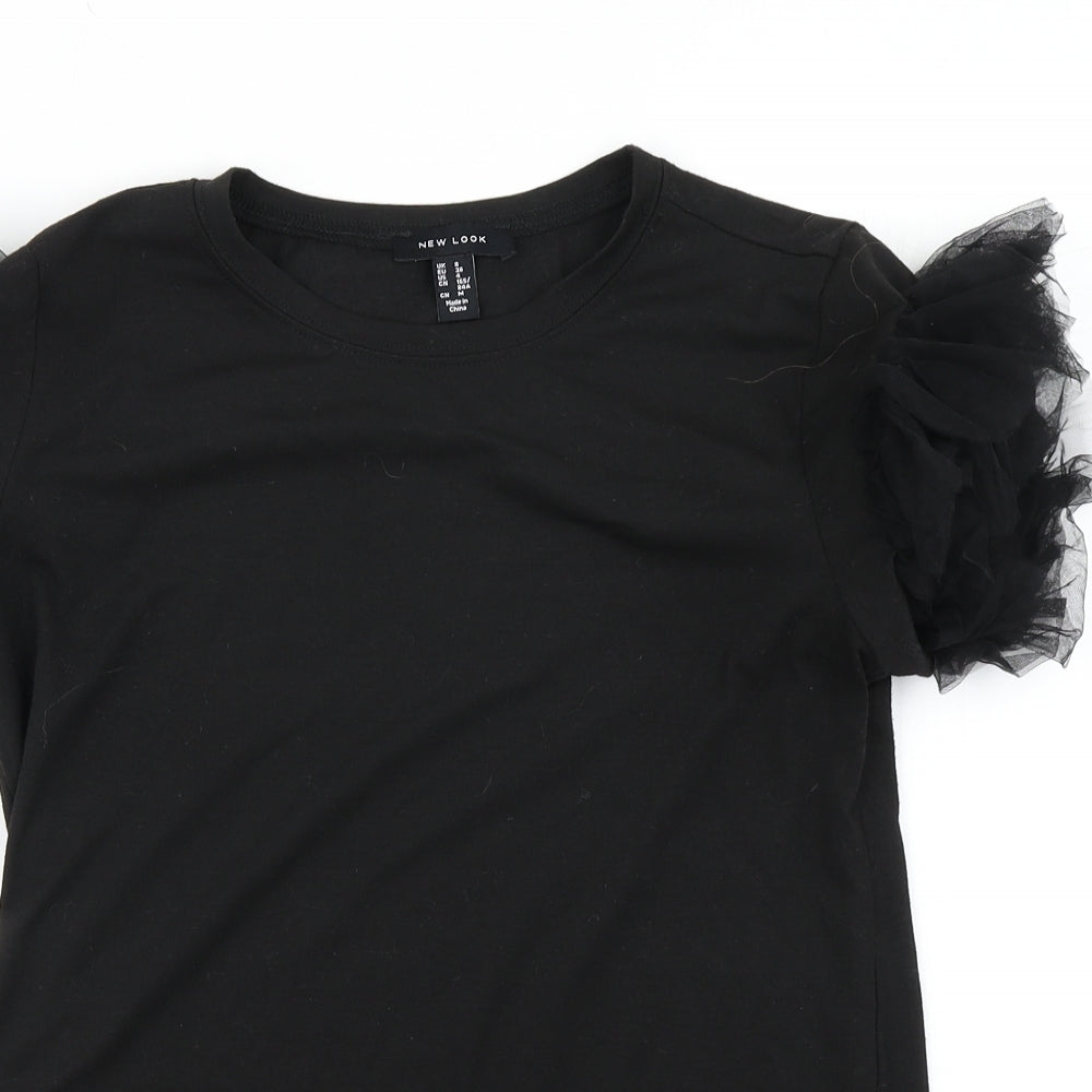 New Look Womens Black   Basic T-Shirt Size 8  - ruffle sleeve