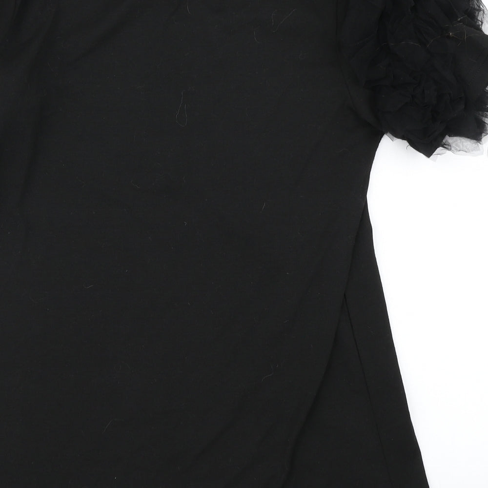 New Look Womens Black   Basic T-Shirt Size 8  - ruffle sleeve