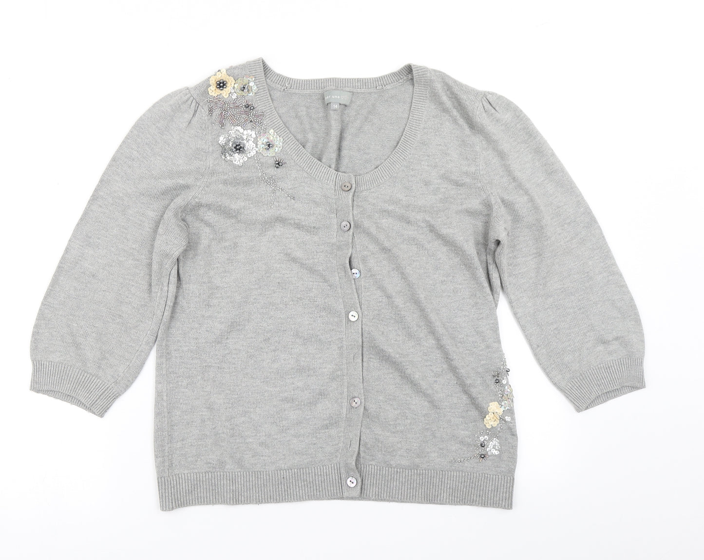Per Una Womens Grey  Knit Cardigan Jumper Size 14