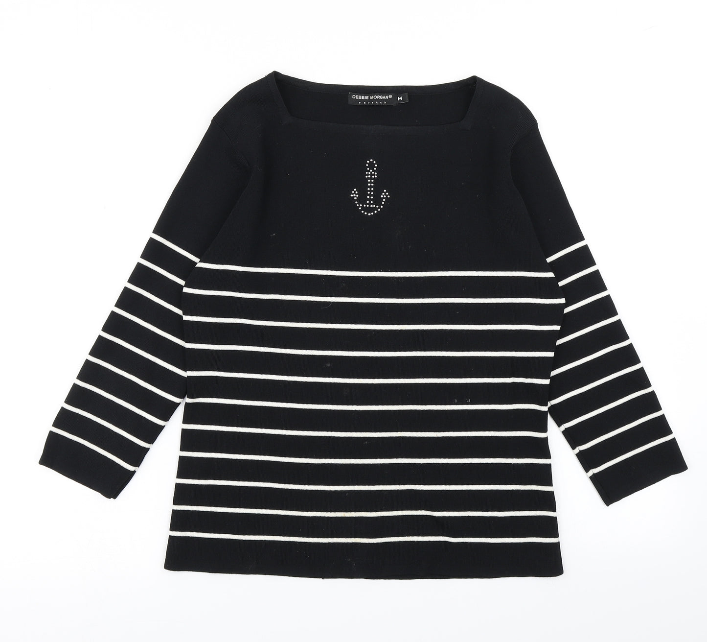 Debbie Morgan Womens Black Striped  Basic T-Shirt Size M