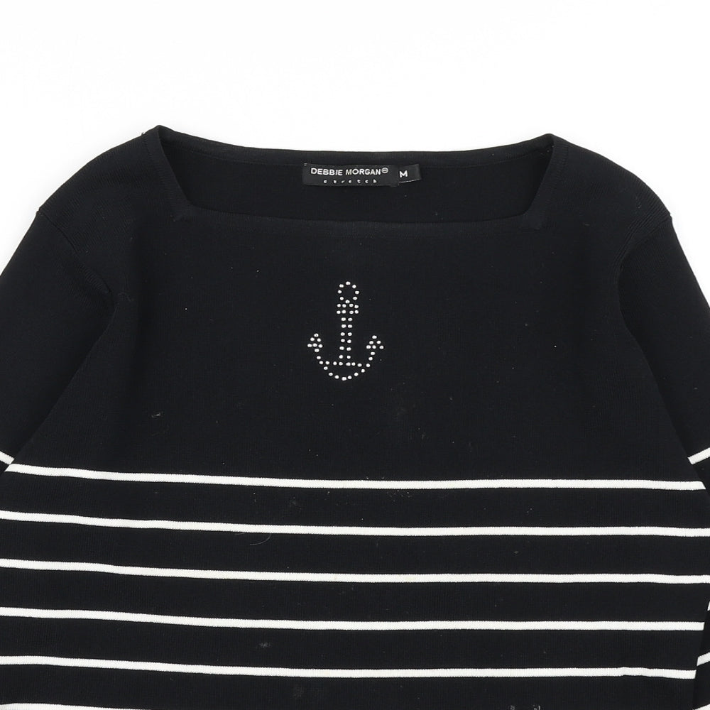 Debbie Morgan Womens Black Striped  Basic T-Shirt Size M