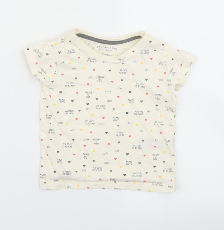 Primark Girls Ivory Polka Dot Basic T-Shirt Size 9-12 Months