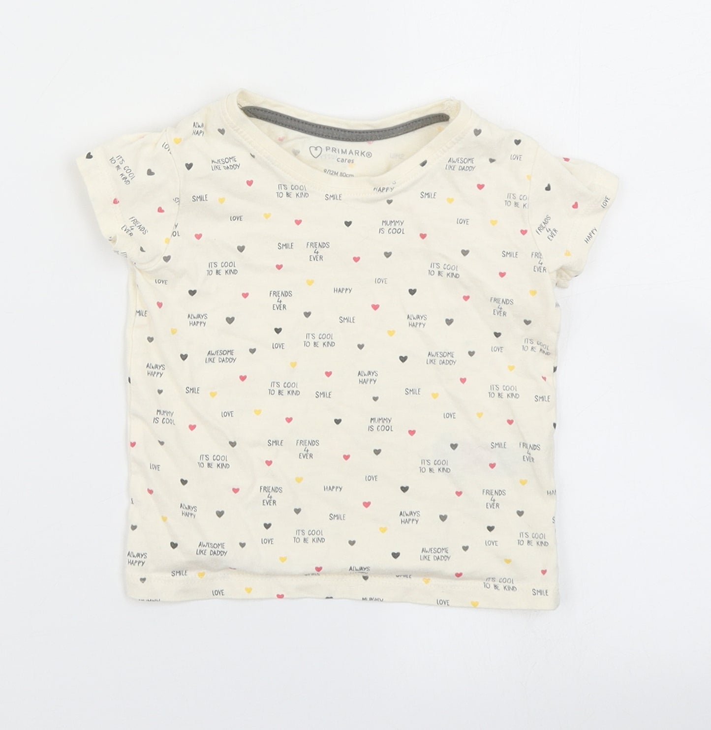 Primark Girls Ivory Polka Dot  Basic T-Shirt Size 9-12 Months