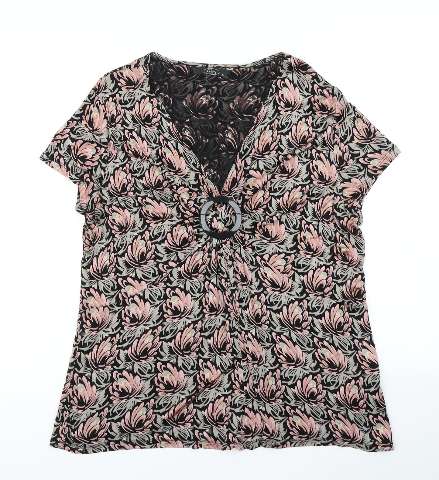 BM Womens Black Floral  Basic Blouse Size L