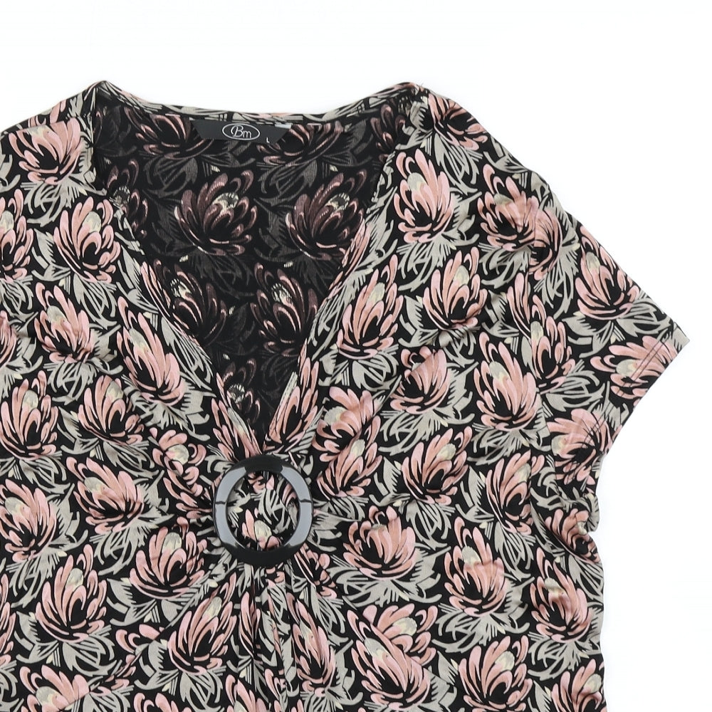 BM Womens Black Floral  Basic Blouse Size L
