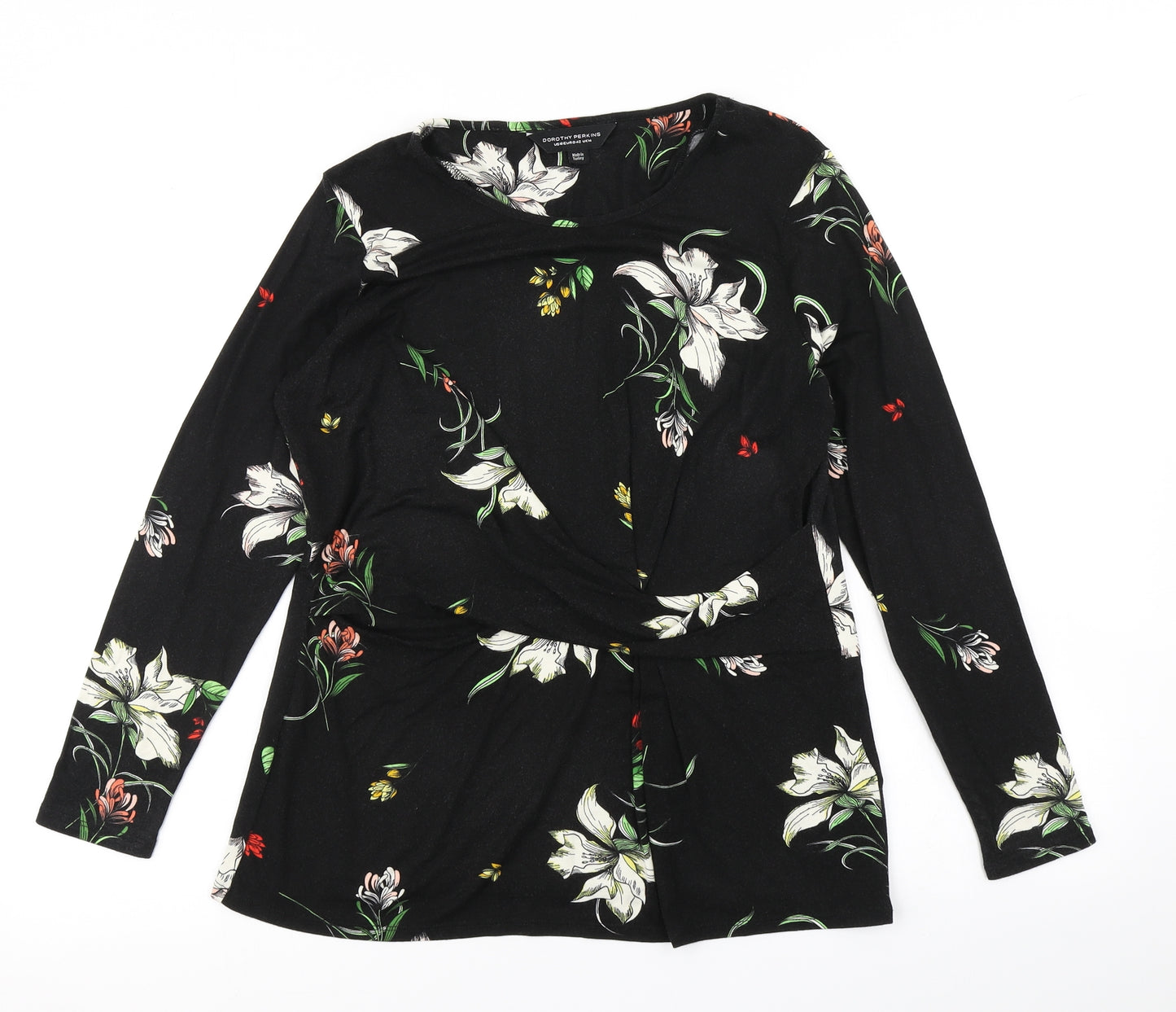 Dorothy Perkins Womens Black Floral  Basic T-Shirt Size 14