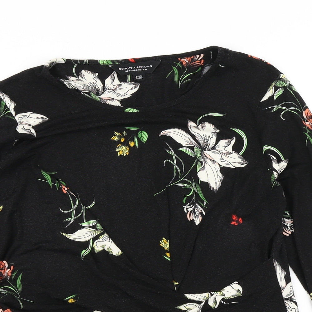 Dorothy Perkins Womens Black Floral  Basic T-Shirt Size 14