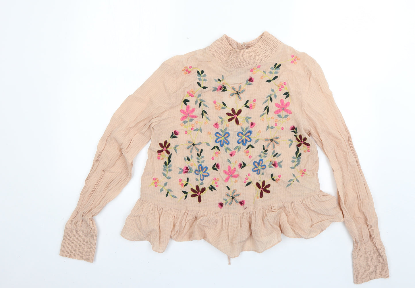 Zara Womens Beige Floral  Basic Blouse Size XS
