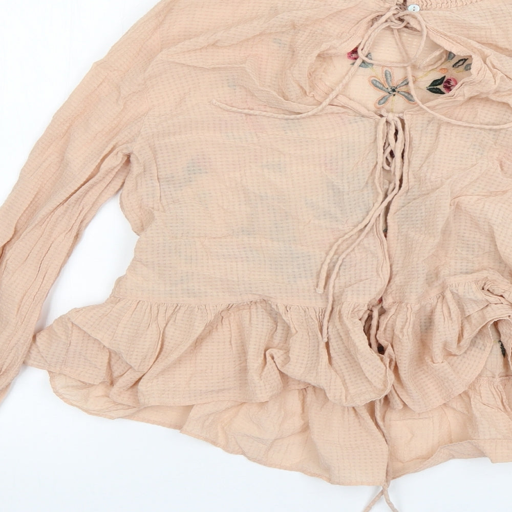 Zara Womens Beige Floral  Basic Blouse Size XS