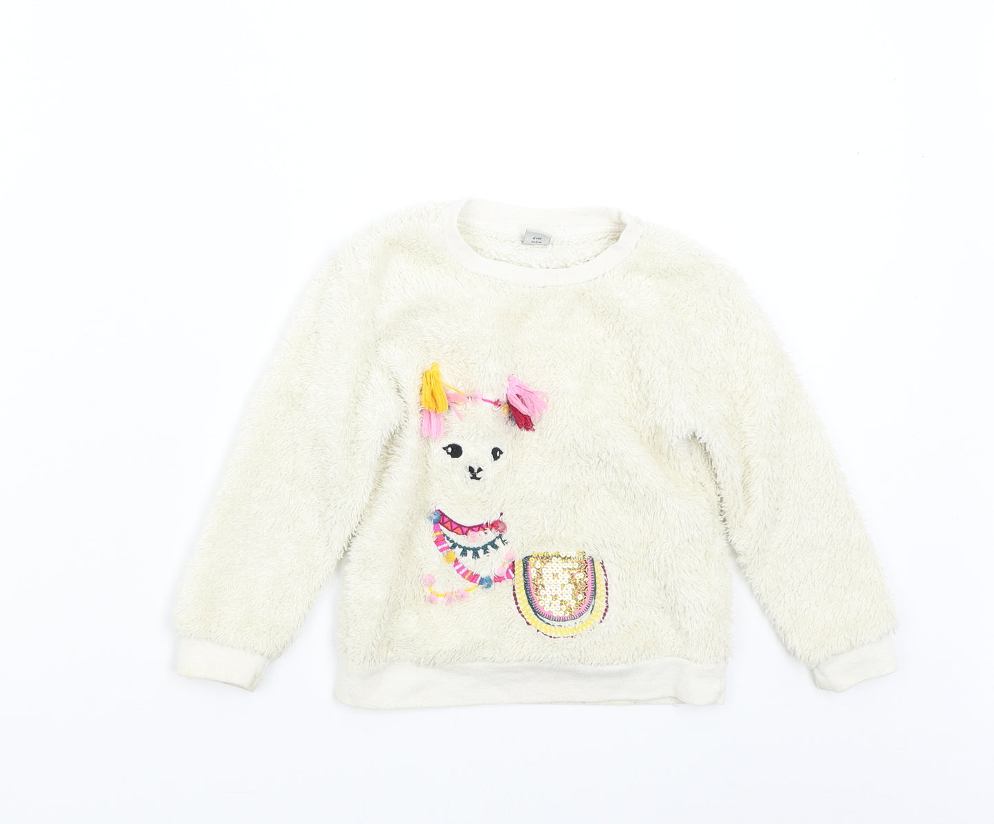 TU Girls Beige  Fleece Pullover Jumper Size 4 Years  - Llama