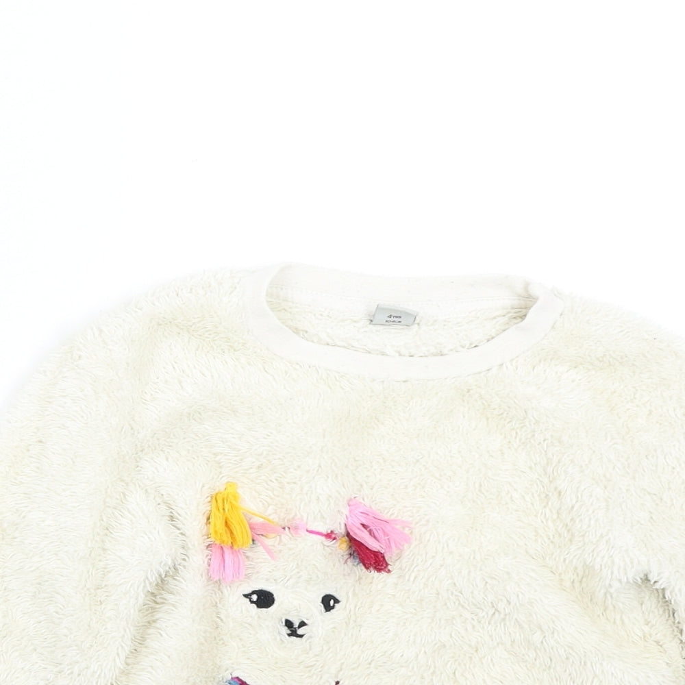 TU Girls Beige  Fleece Pullover Jumper Size 4 Years  - Llama