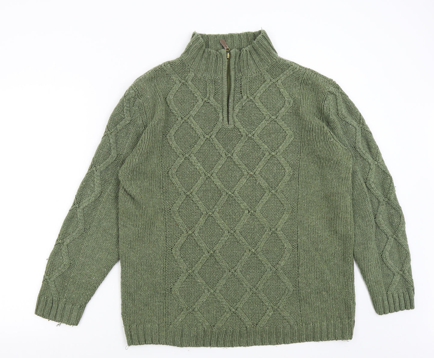West Rock Mens Green  Knit Henley Jumper Size M