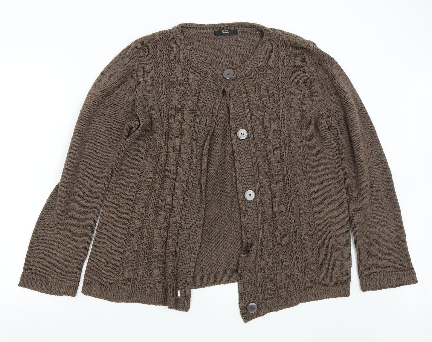 M&S Womens Brown  Knit Cardigan Jumper Size 16