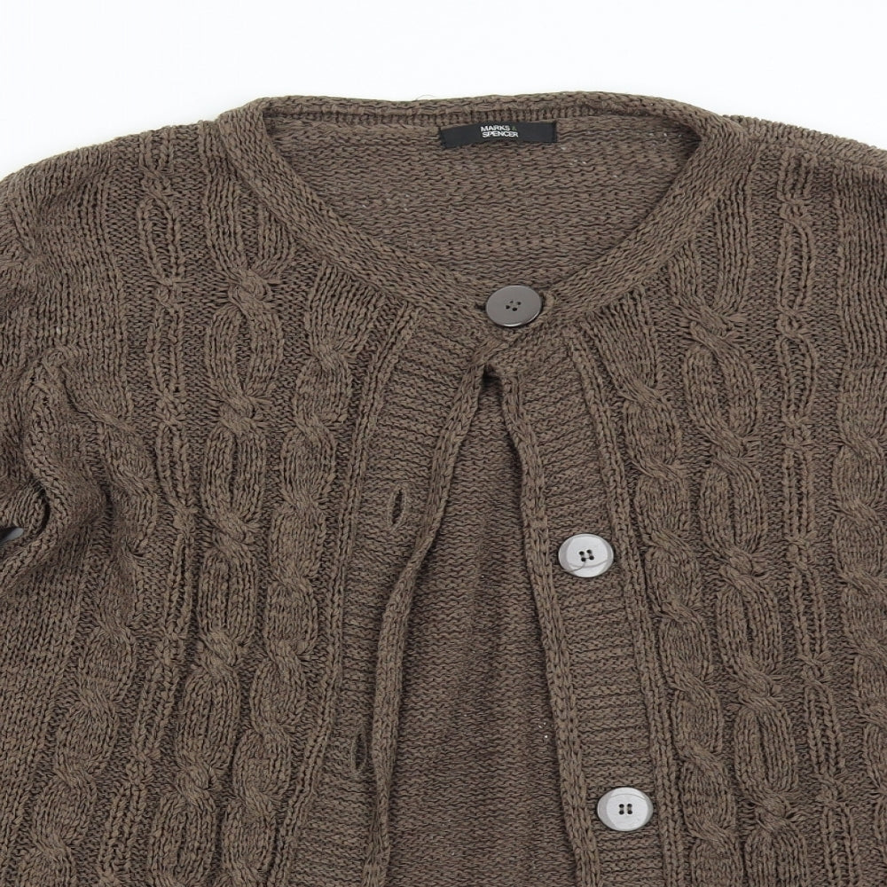 M&S Womens Brown  Knit Cardigan Jumper Size 16