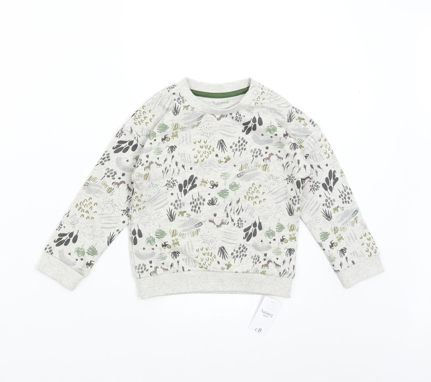 Nutmeg Baby Grey   Pullover Jumper Size 18-24 Months  - Farm Scene Tractor Horses