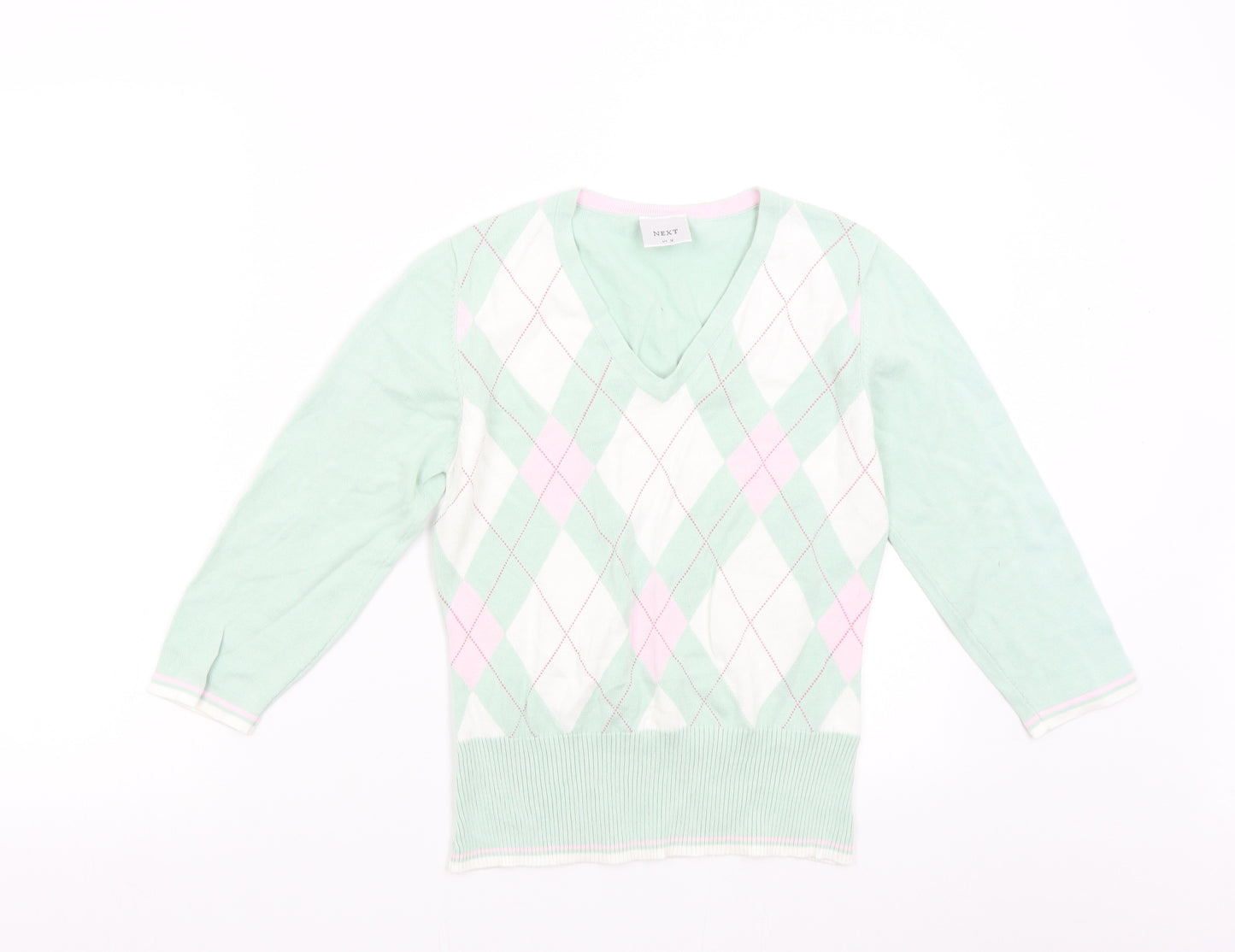 NEXT Womens Green Argyle/Diamond Knit Pullover Jumper Size 12