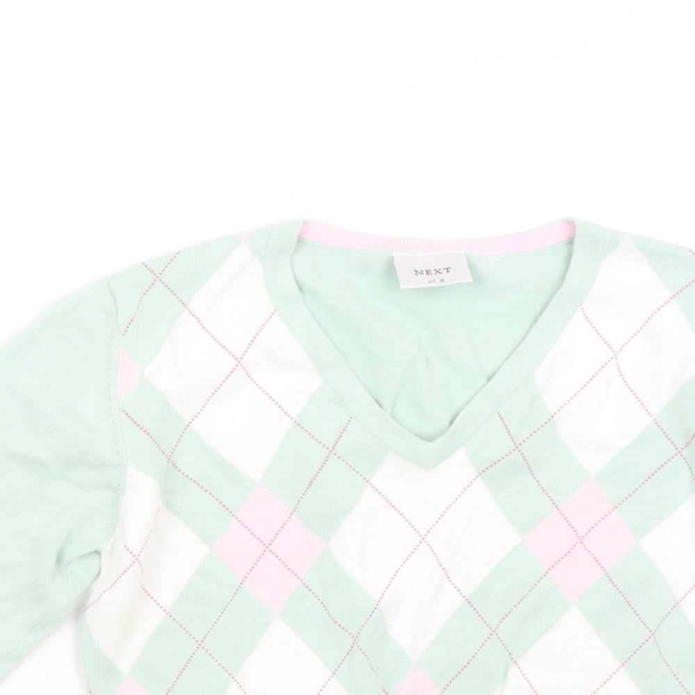 NEXT Womens Green Argyle/Diamond Knit Pullover Jumper Size 12