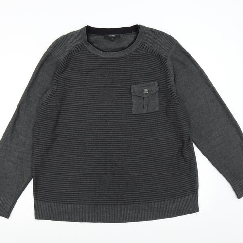 George Mens Grey Striped Knit Pullover Jumper Size L