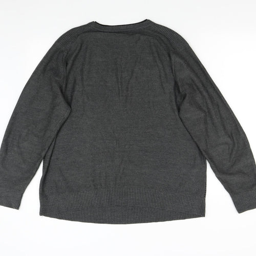 George Mens Grey Striped Knit Pullover Jumper Size L