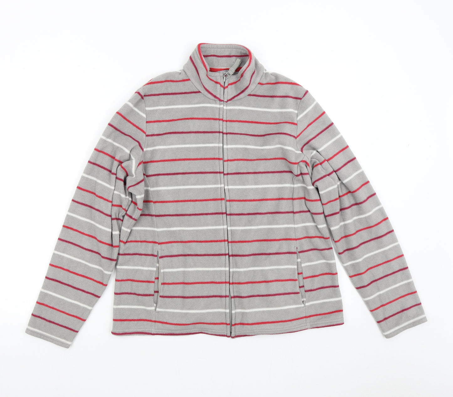 M&S Womens Grey Striped Fleece Jacket  Size M