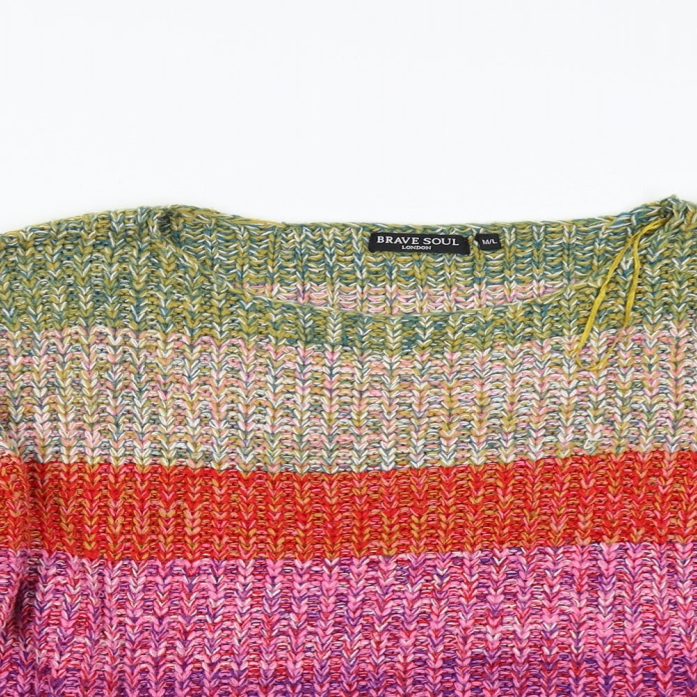 Brave Soul Womens Multicoloured Striped Knit Pullover Jumper Size M