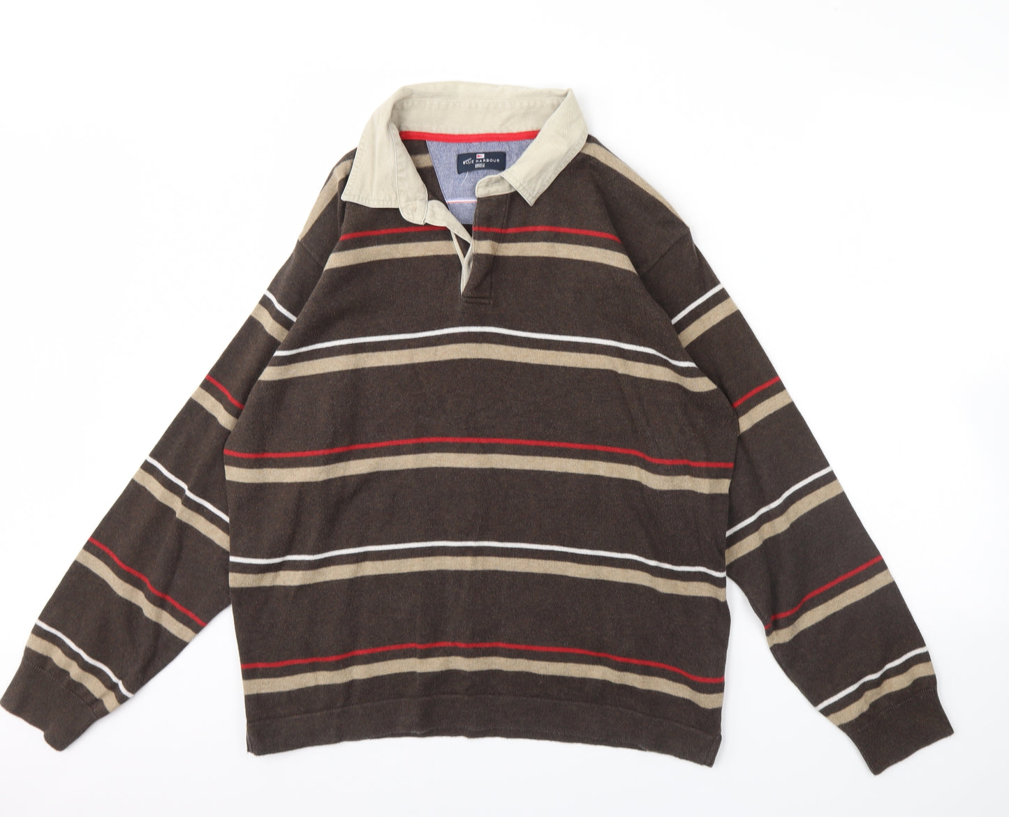 M&S Mens Brown Striped  Henley Jumper Size L