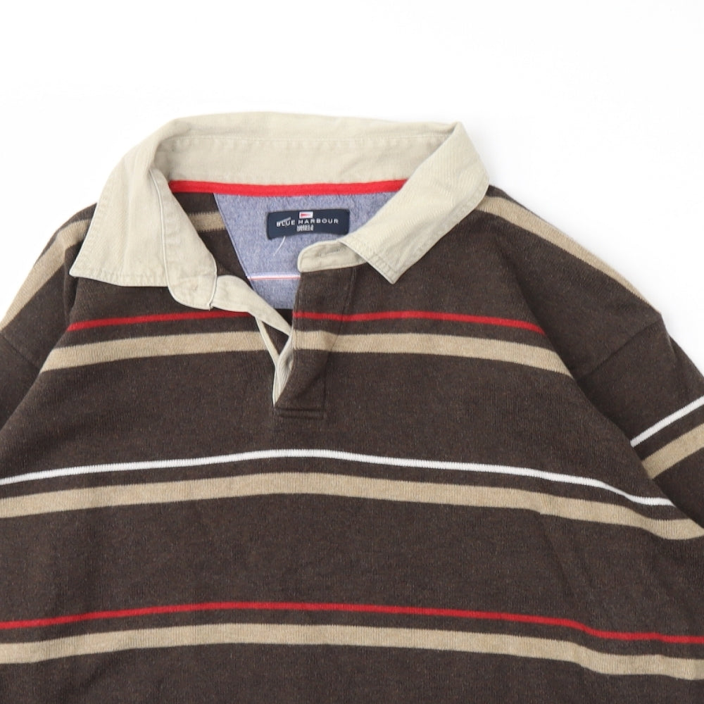 M&S Mens Brown Striped  Henley Jumper Size L
