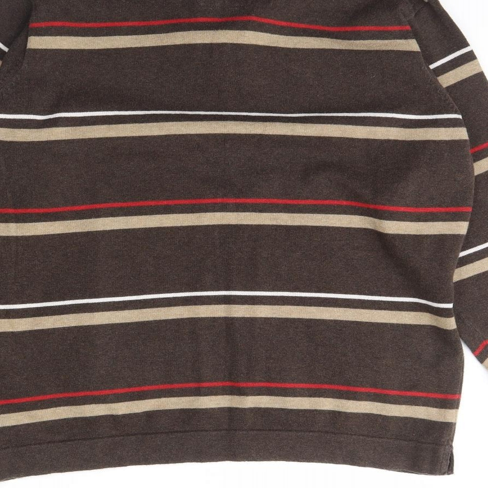 M&S Mens Brown Striped  Henley Jumper Size L