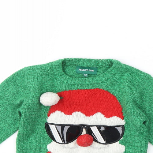 Festive fun Boys Green   Pullover Jumper Size 3 Years  - Christmas jumper
