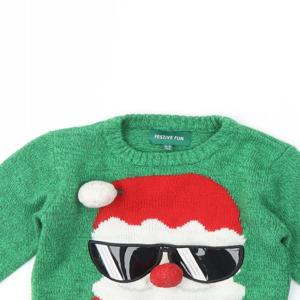 Festive fun Boys Green   Pullover Jumper Size 3 Years  - Christmas jumper