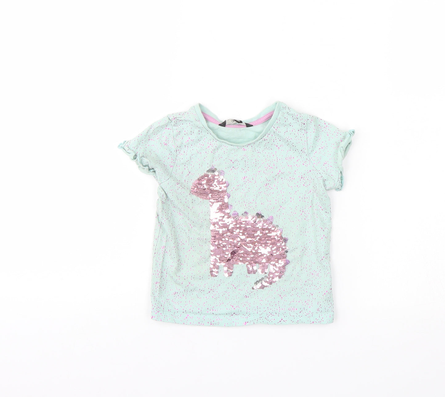 George Baby Green Polka Dot  Basic T-Shirt Size 18-24 Months  - dinosaur