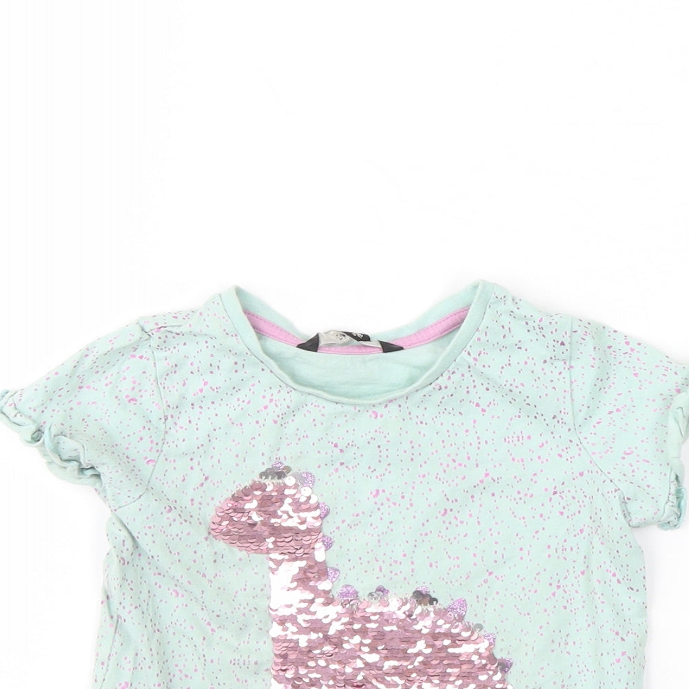 George Baby Green Polka Dot  Basic T-Shirt Size 18-24 Months  - dinosaur