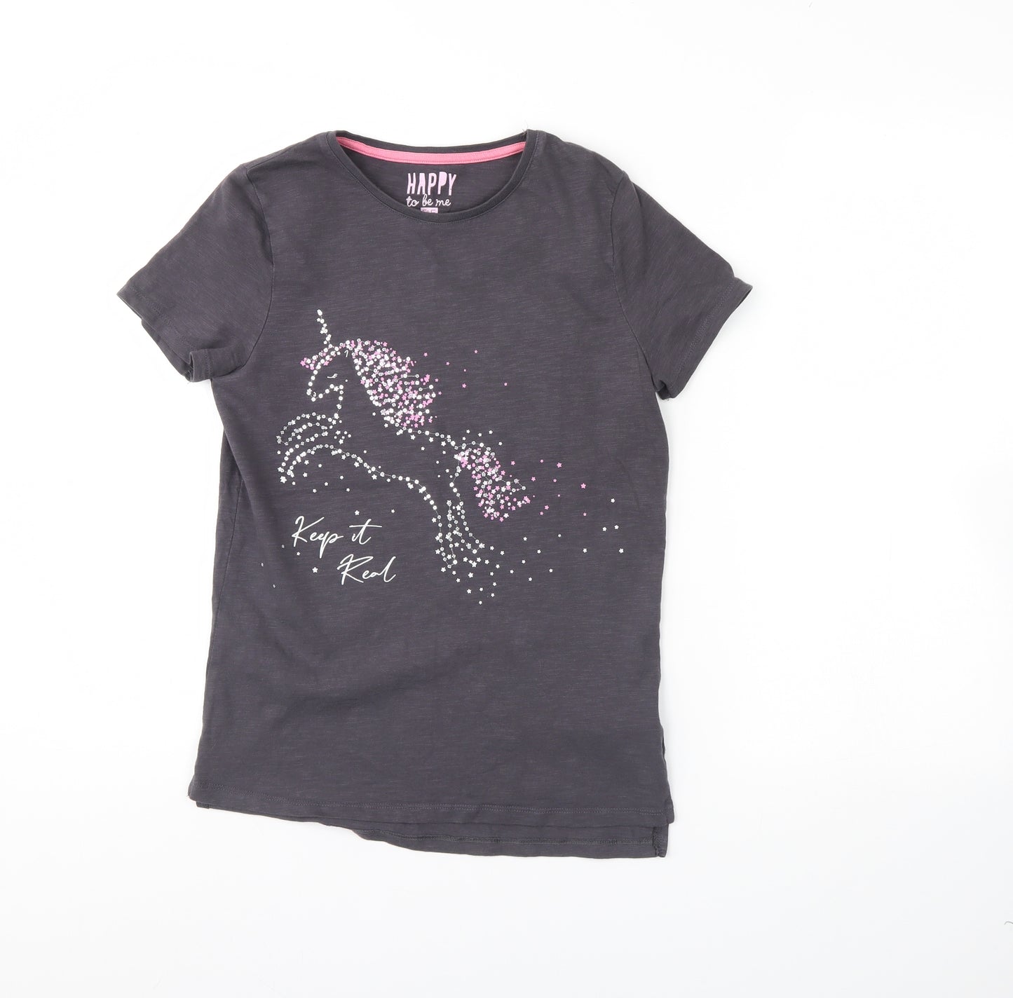 F&F Girls Grey   Basic T-Shirt Size 12 Years  - unicorn