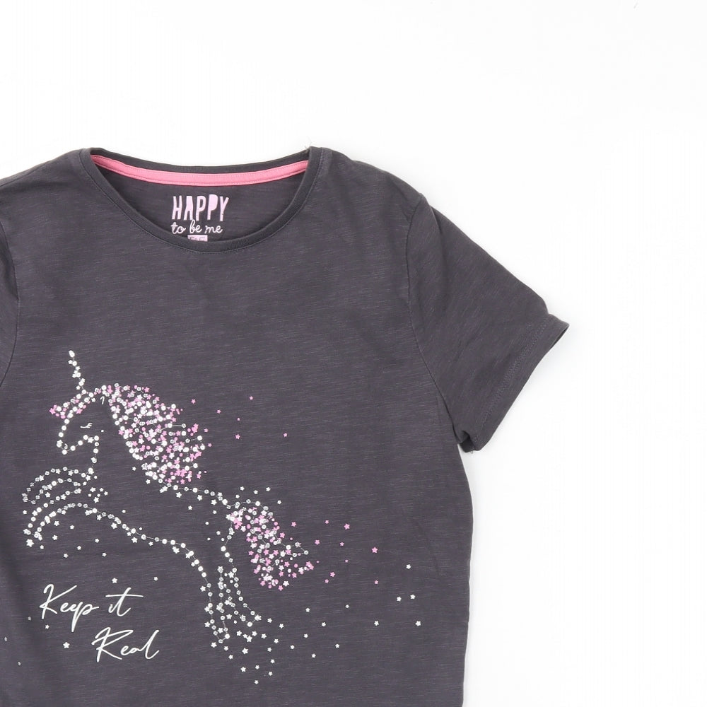 F&F Girls Grey   Basic T-Shirt Size 12 Years  - unicorn