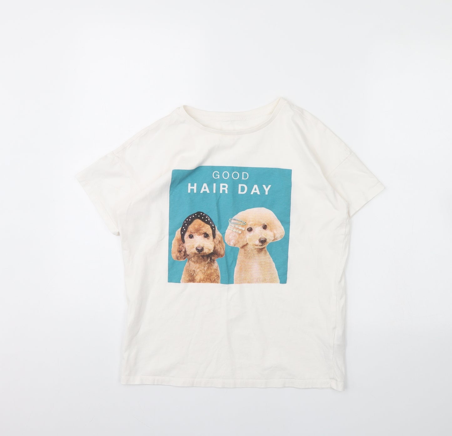 m&s Girls White   Basic T-Shirt Size 13 Years  - Poodle