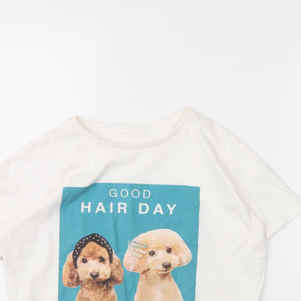 m&s Girls White   Basic T-Shirt Size 13 Years  - Poodle