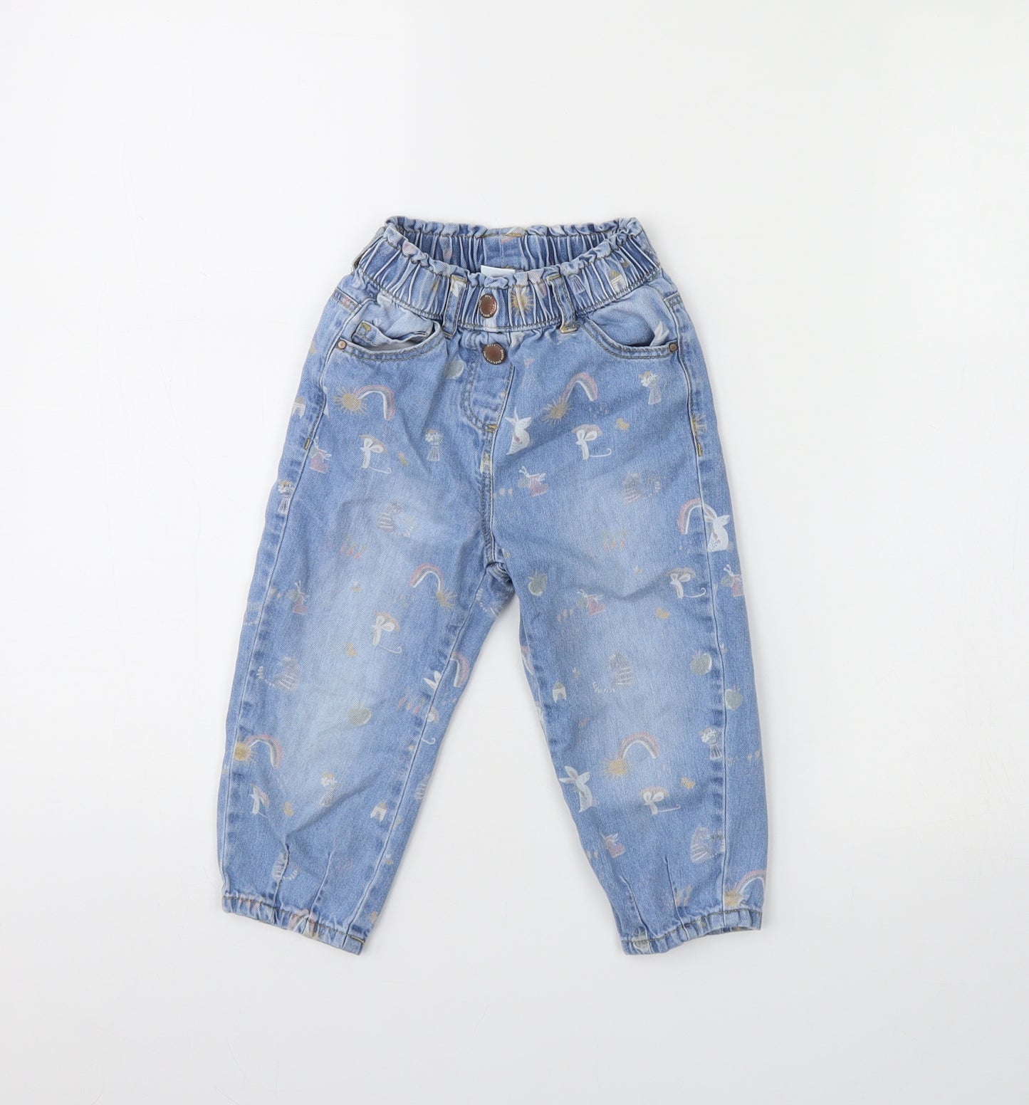 NEXT Girls Blue Spotted Denim Straight Jeans Size 2 Years