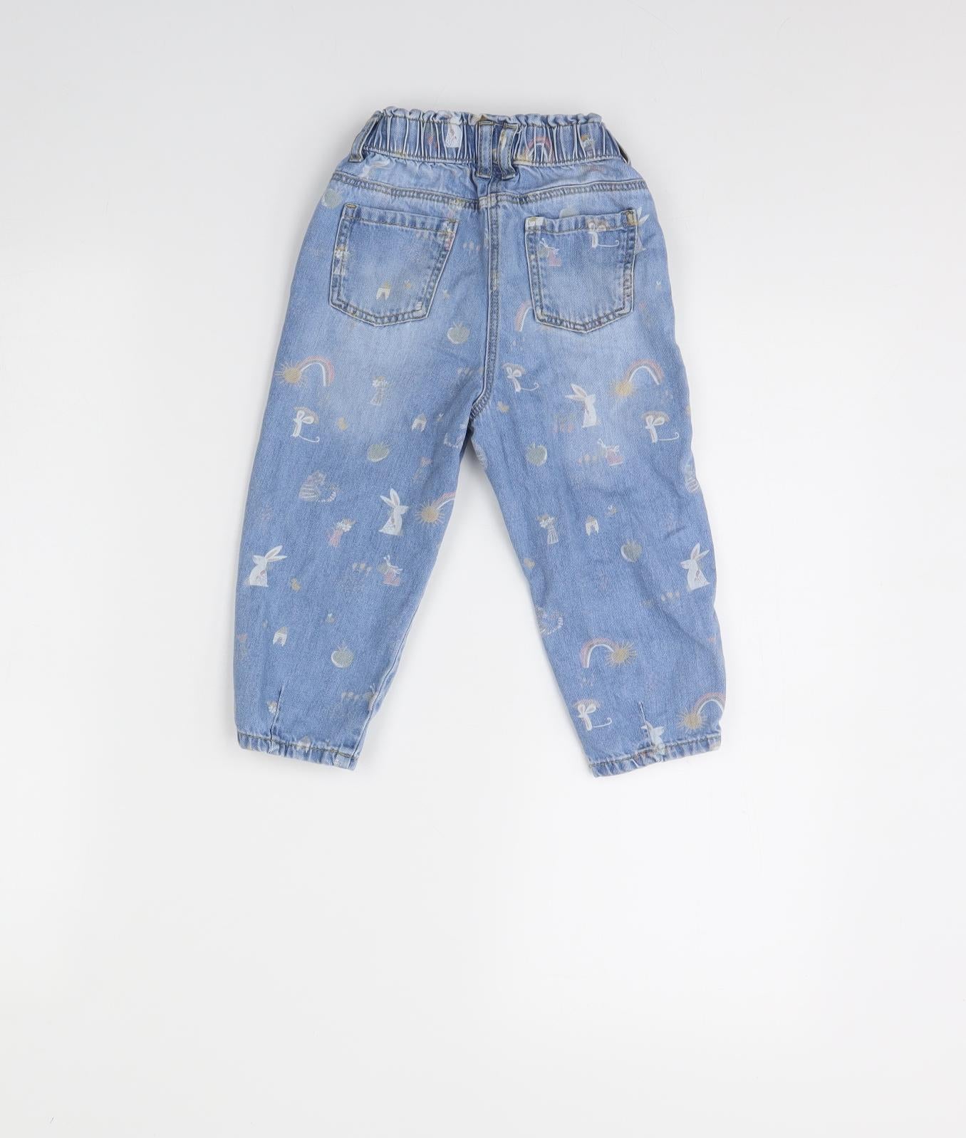 NEXT Girls Blue Spotted Denim Straight Jeans Size 2 Years