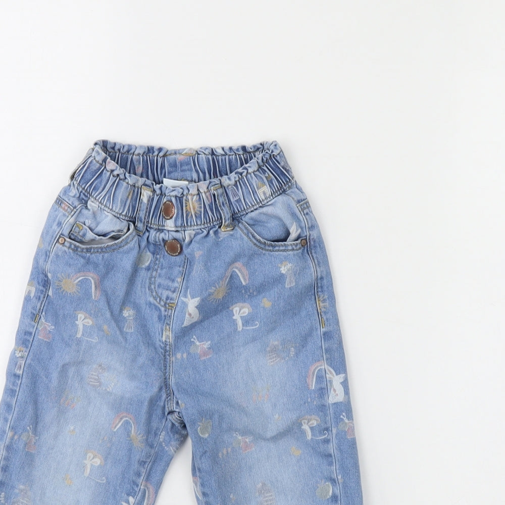 NEXT Girls Blue Spotted Denim Straight Jeans Size 2 Years