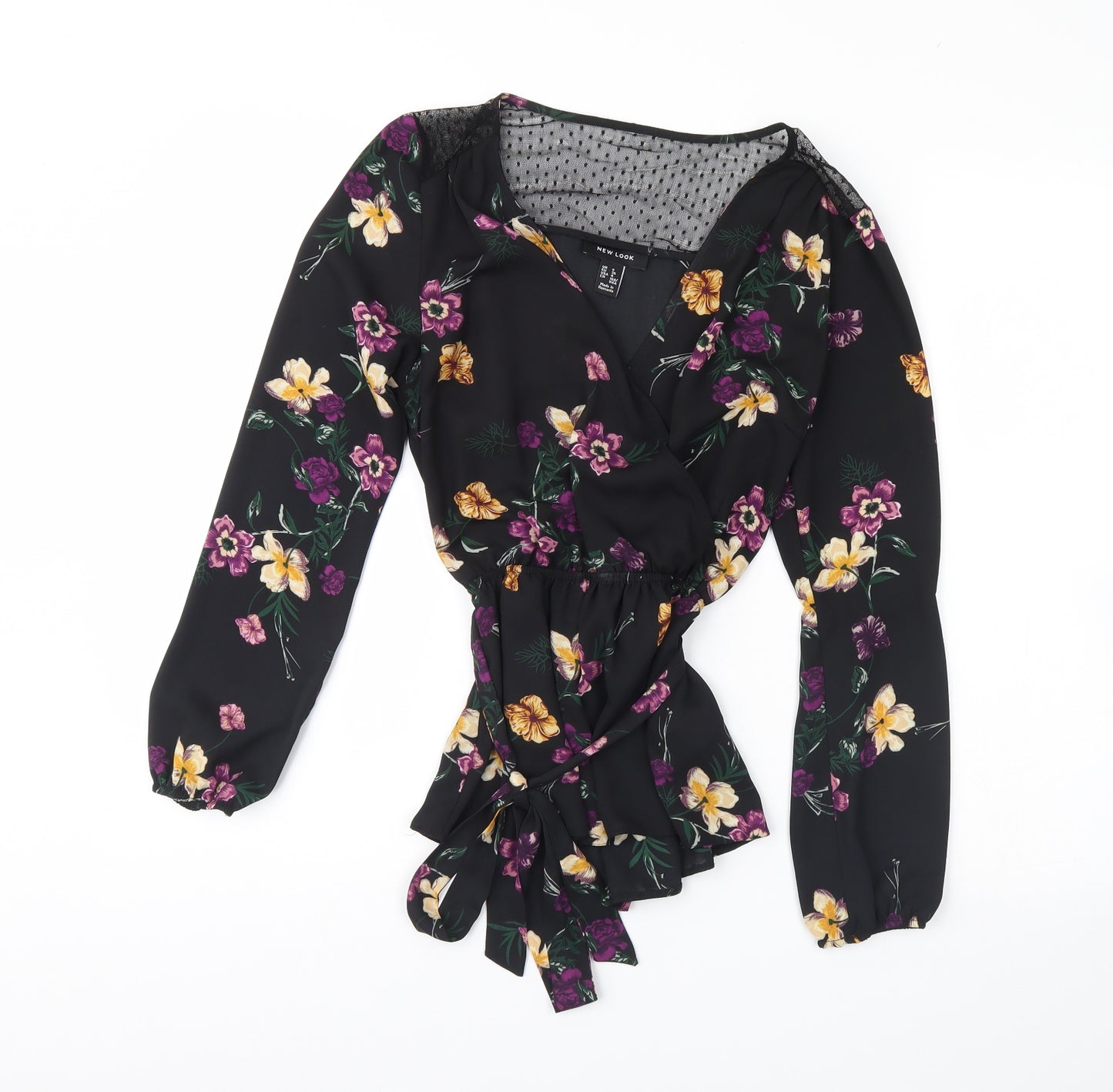 New Look Womens Black Floral  Basic Blouse Size 8