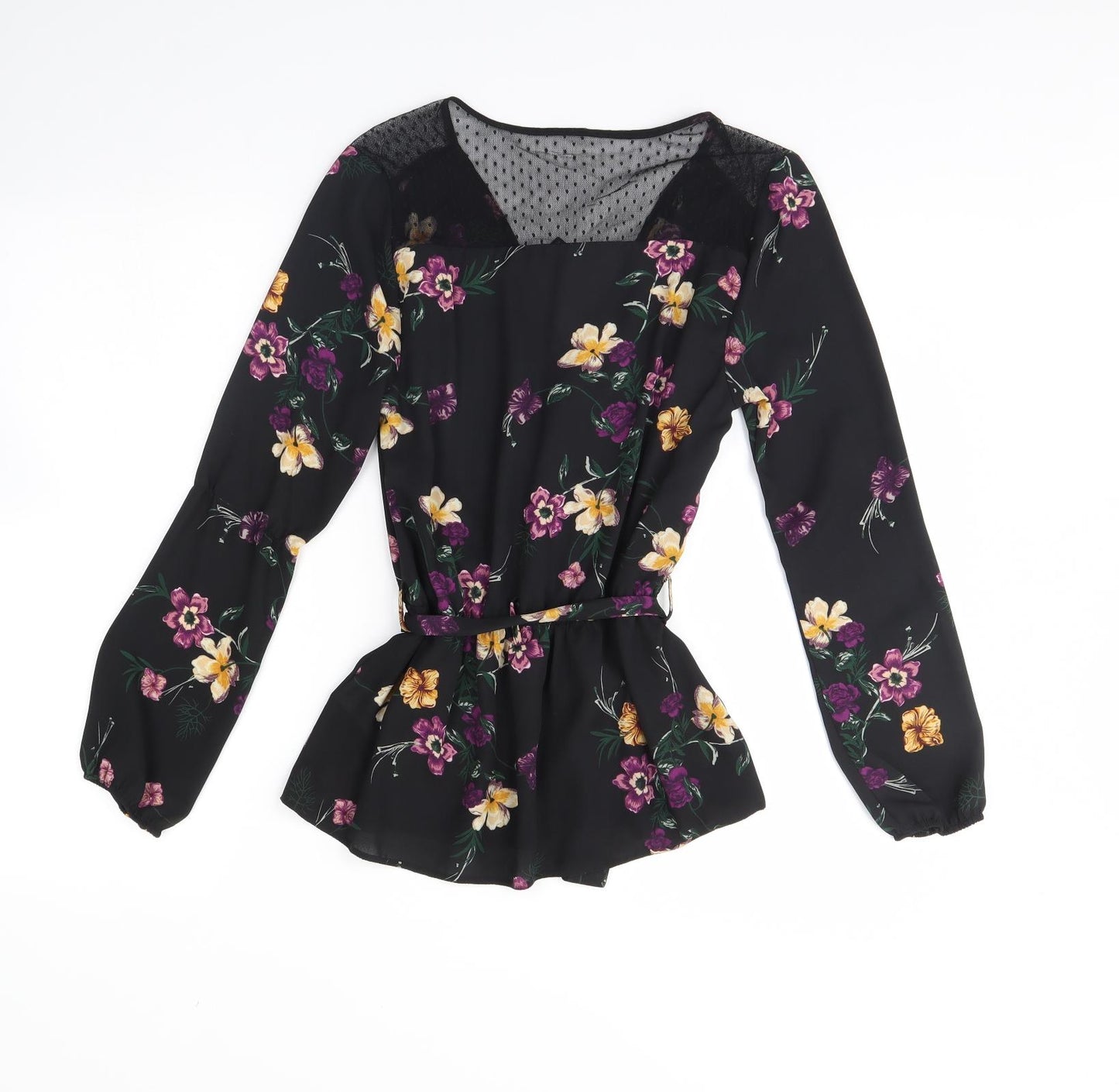 New Look Womens Black Floral  Basic Blouse Size 8