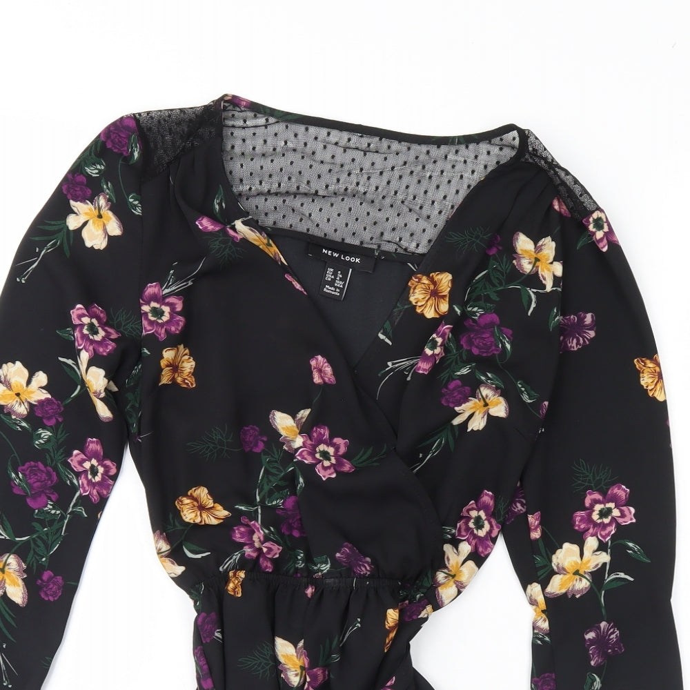 New Look Womens Black Floral  Basic Blouse Size 8